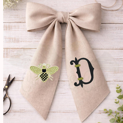 Black and White Check Embroidered Spring Wreath Sash
