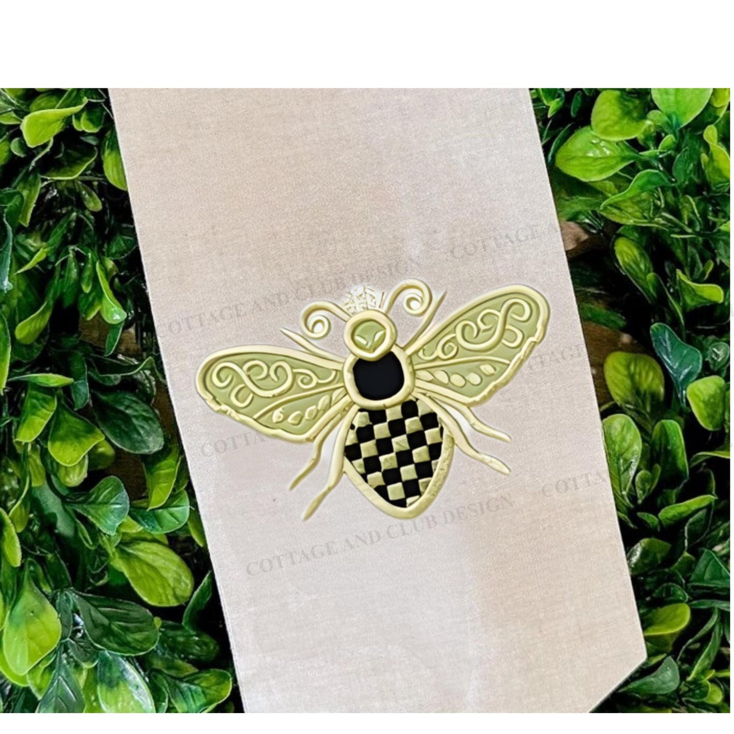 Black and White Check Embroidered Spring Wreath Sash