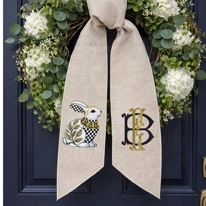 Black and White Check Embroidered Spring Wreath Sash