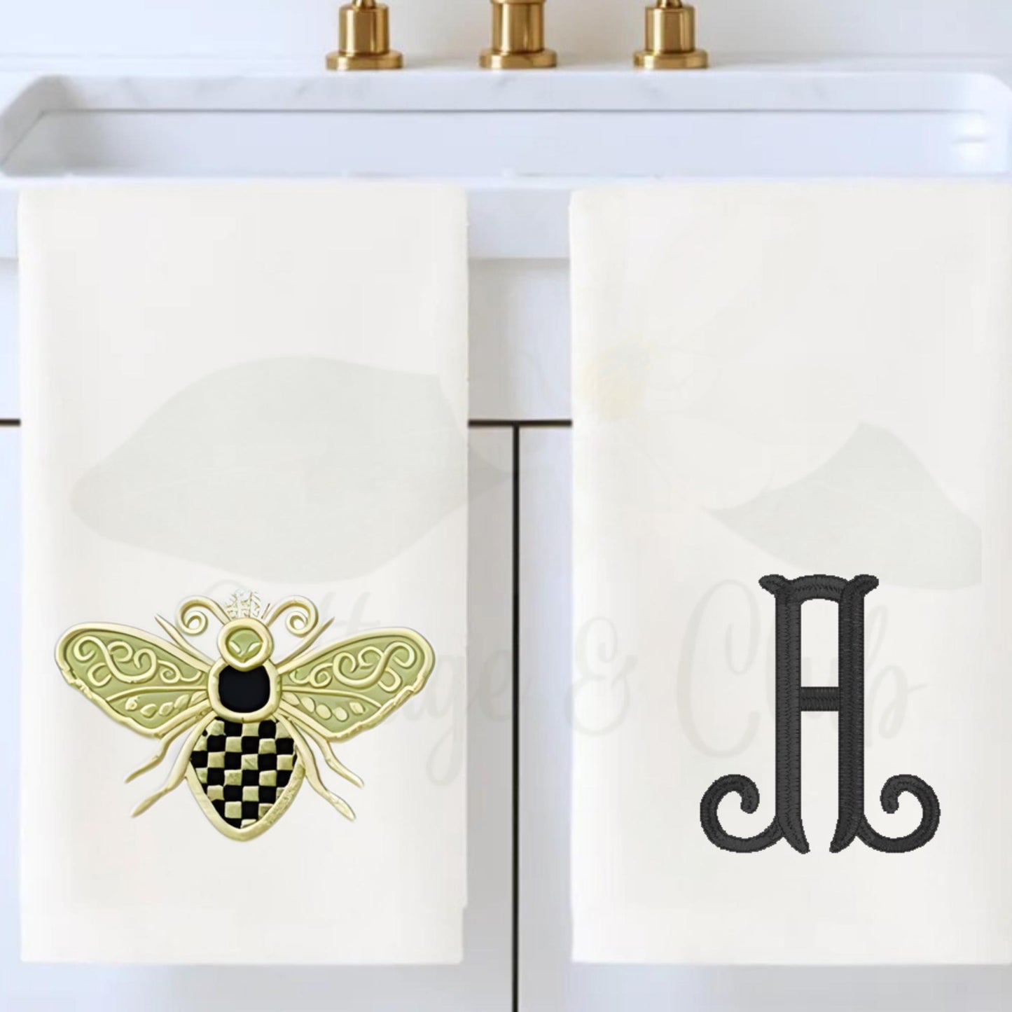 Black & White Check Bee Tea Towel - Courtly Check Inspired Design