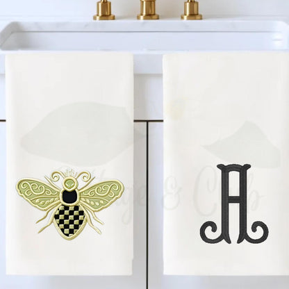 Black & White Check Bee Tea Towel - Courtly Check Inspired Design