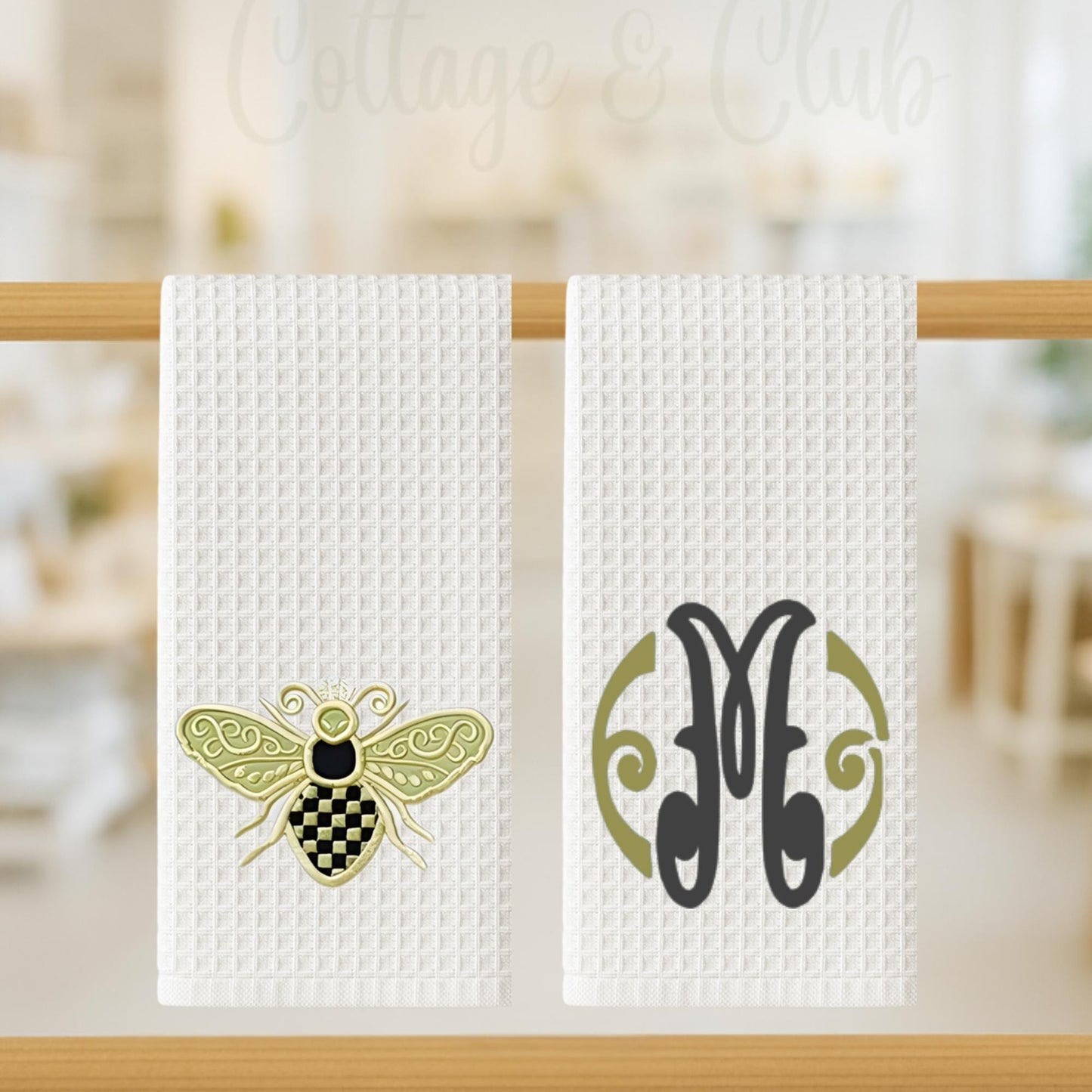 Black & White Check Bee Tea Towel - Courtly Check Inspired Design