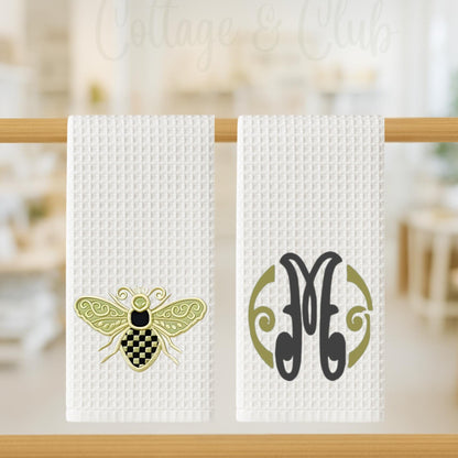 Black & White Check Bee Tea Towel - Courtly Check Inspired Design
