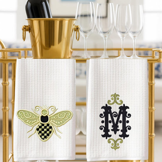 Black & White Check Bee Tea Towel - Courtly Check Inspired Design