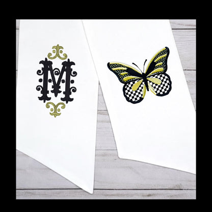 Black and White Check Embroidered Spring Wreath Sash