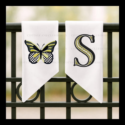 Black and White Check Embroidered Spring Wreath Sash