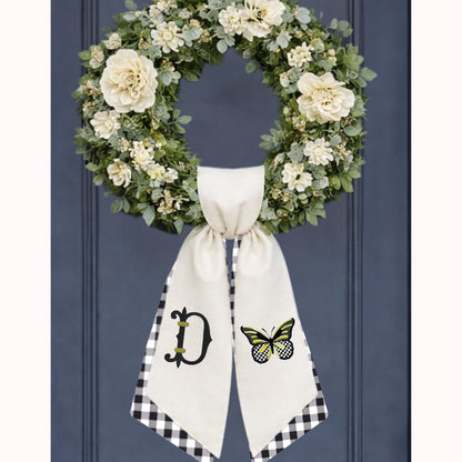 Black and White Check Embroidered Spring Wreath Sash