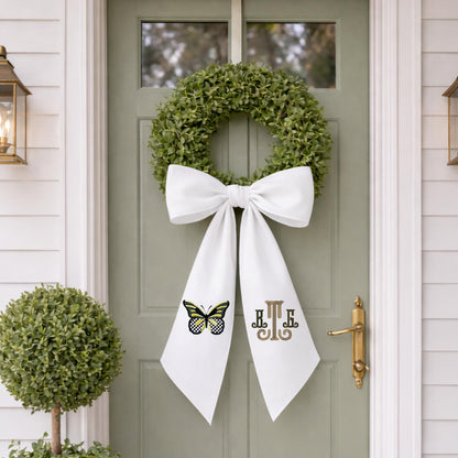Black and White Check Embroidered Spring Wreath Sash