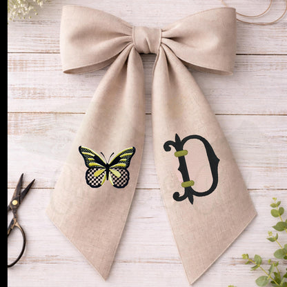 Black and White Check Embroidered Spring Wreath Sash
