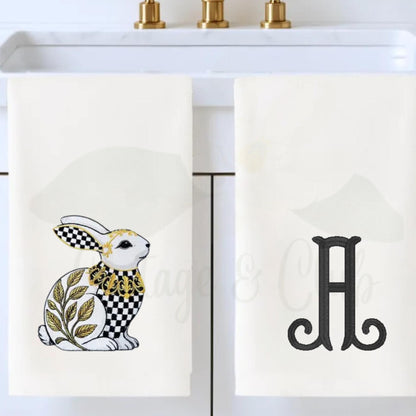 Black & White Check Bunny Rabbit Tea Towel - Courtly Check Inspired Design