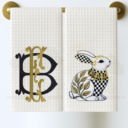 Black & White Check Bunny Rabbit Tea Towel - Courtly Check Inspired Design