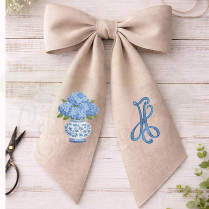 Hydrangea Spring Monogrammed Personalized Embroidered Wreath Sash