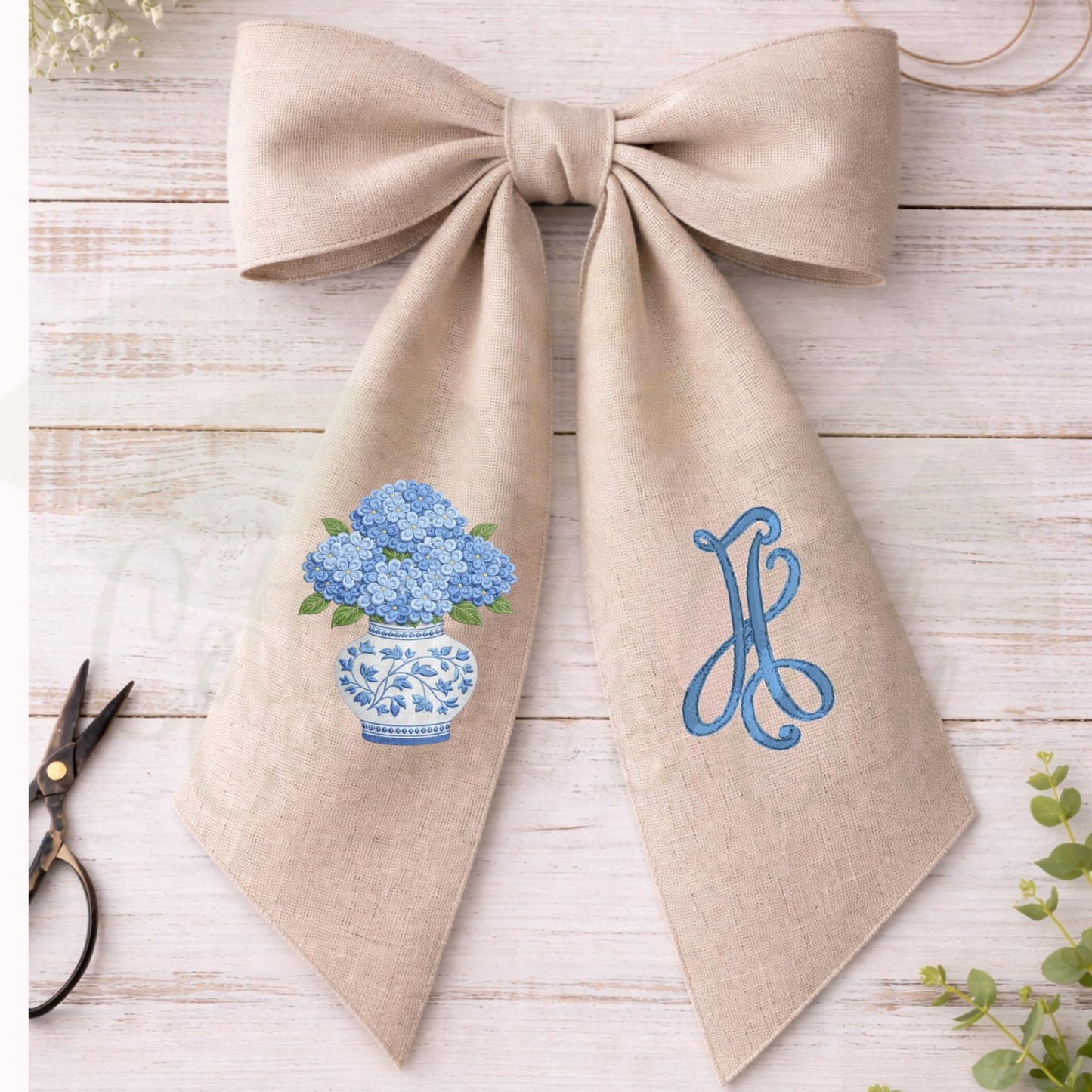 Hydrangea Spring Monogrammed Personalized Embroidered Wreath Sash