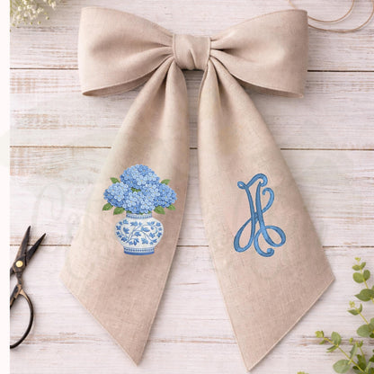Hydrangea Spring Monogrammed Personalized Embroidered Wreath Sash