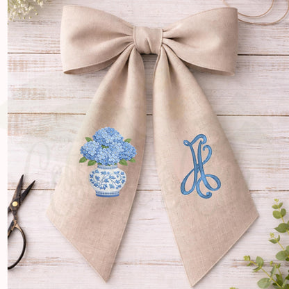 Hydrangea Spring Monogrammed Personalized Embroidered Wreath Sash