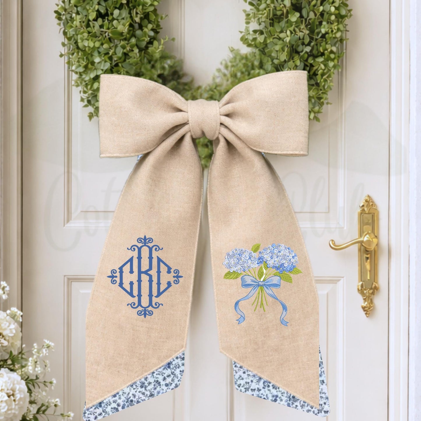 Hydrangea Spring Monogrammed Personalized Embroidered Wreath Sash