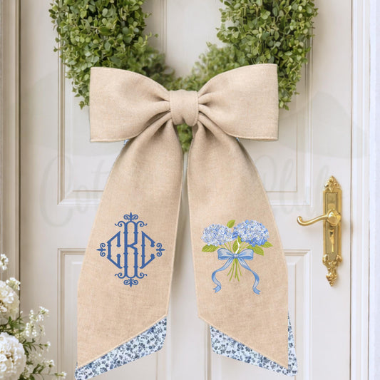 Hydrangea Embroidered Wreath Sash
