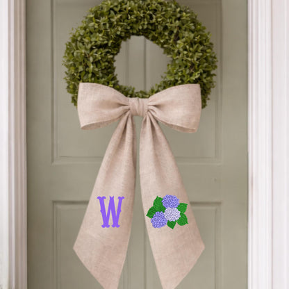 Hydrangea Monogrammed Personalized Embroidered Wreath Sash