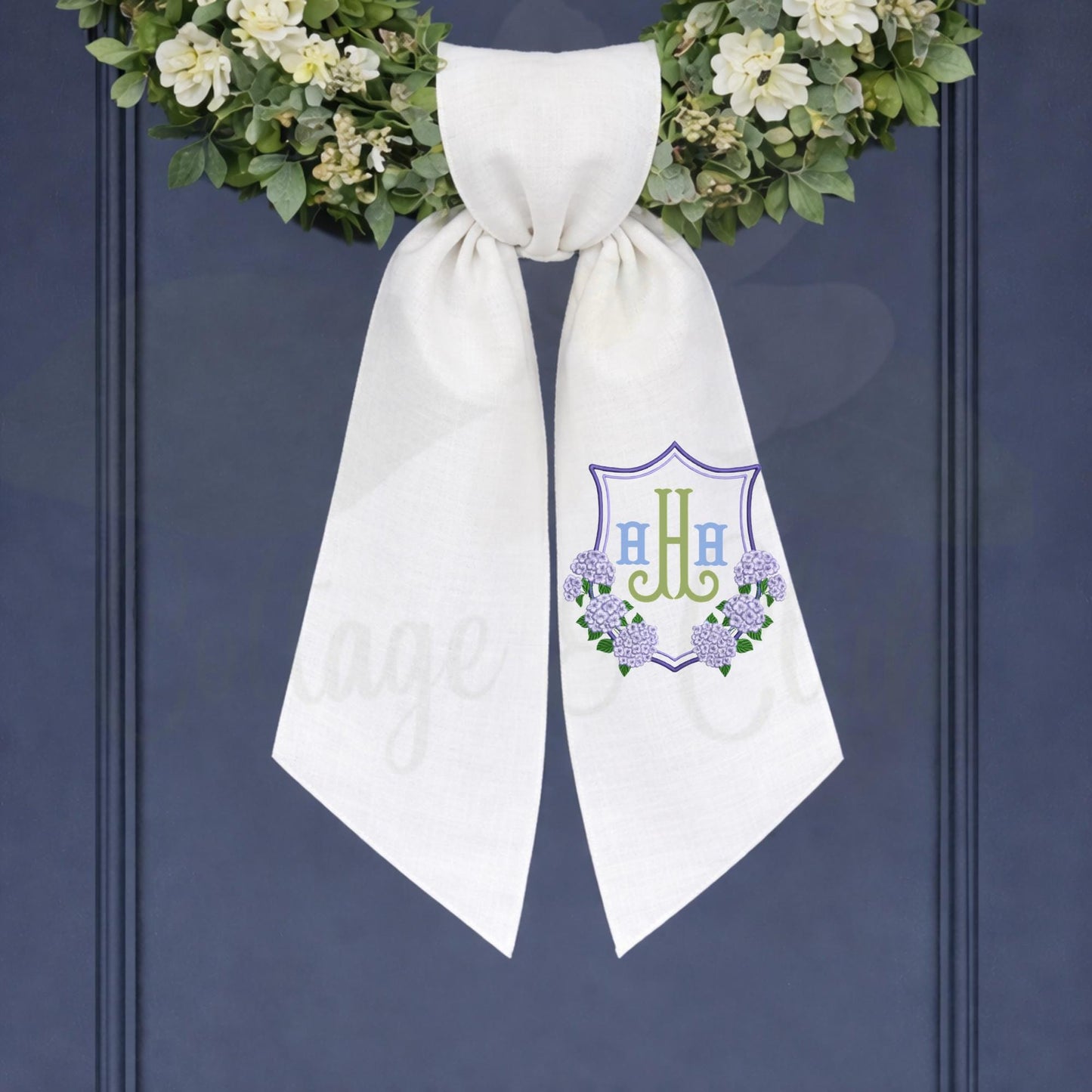 Hydrangea Monogrammed Personalized Embroidered Wreath Sash