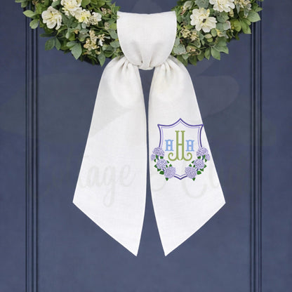 Hydrangea Monogrammed Personalized Embroidered Wreath Sash