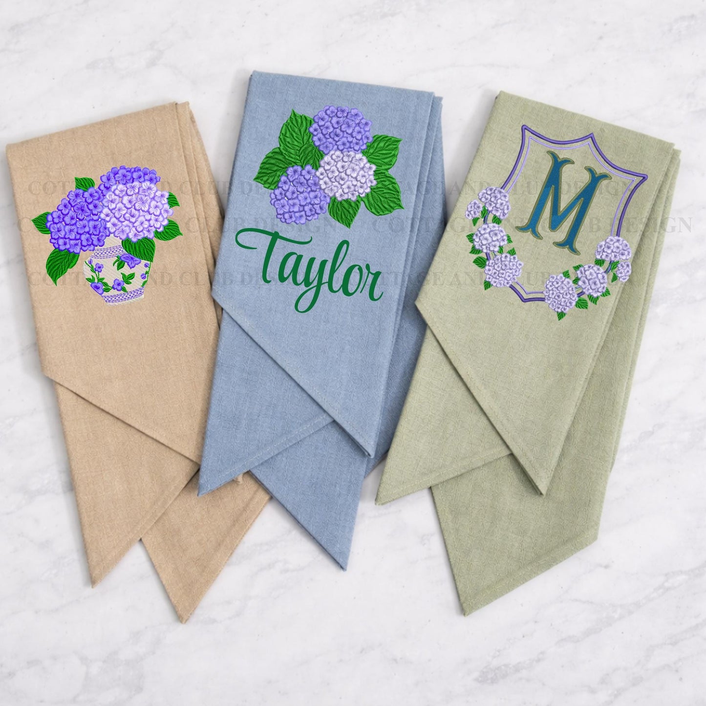 Hydrangea Monogrammed Personalized Embroidered Wreath Sash