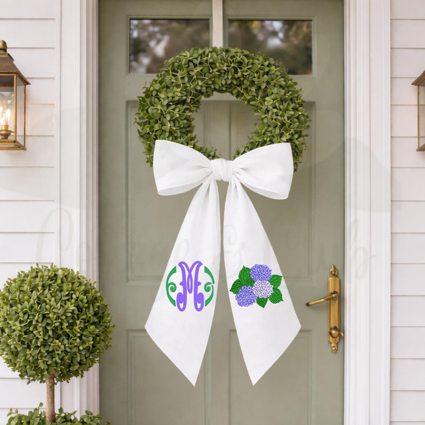 Hydrangea Monogrammed Personalized Embroidered Wreath Sash