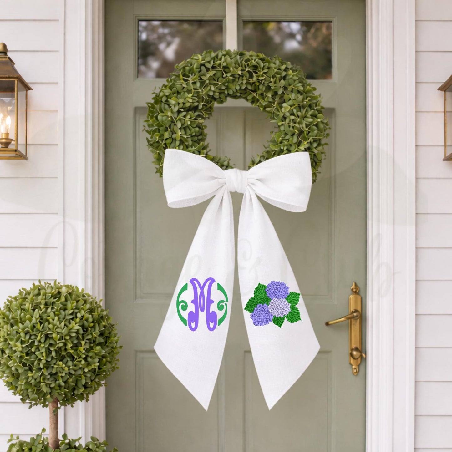 Hydrangea Monogrammed Personalized Embroidered Wreath Sash
