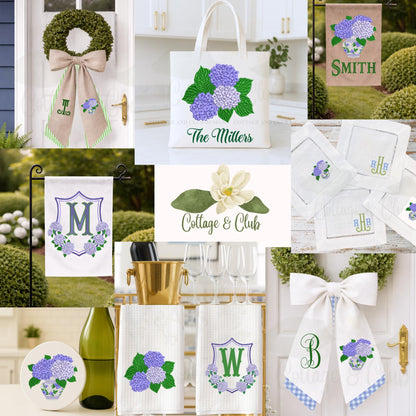Hydrangea Monogrammed Personalized Embroidered Wreath Sash