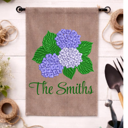 Embroidered Hydrangea Personalized Garden Flag