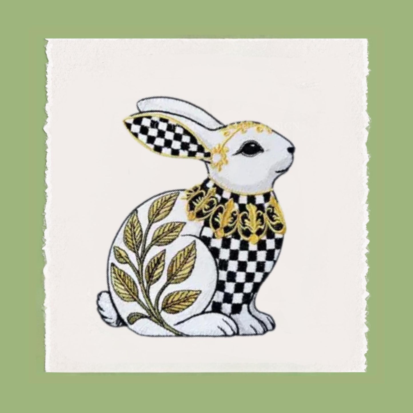 Black & White Check Bunny Rabbit Tea Towel - Courtly Check Inspired Design