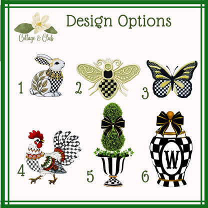 Black and White Check Embroidered Spring Wreath Sash