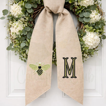 Black and White Check Embroidered Spring Wreath Sash