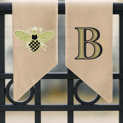 Black and White Check Embroidered Spring Wreath Sash