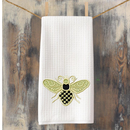 Black & White Check Bee Tea Towel - Courtly Check Inspired Design