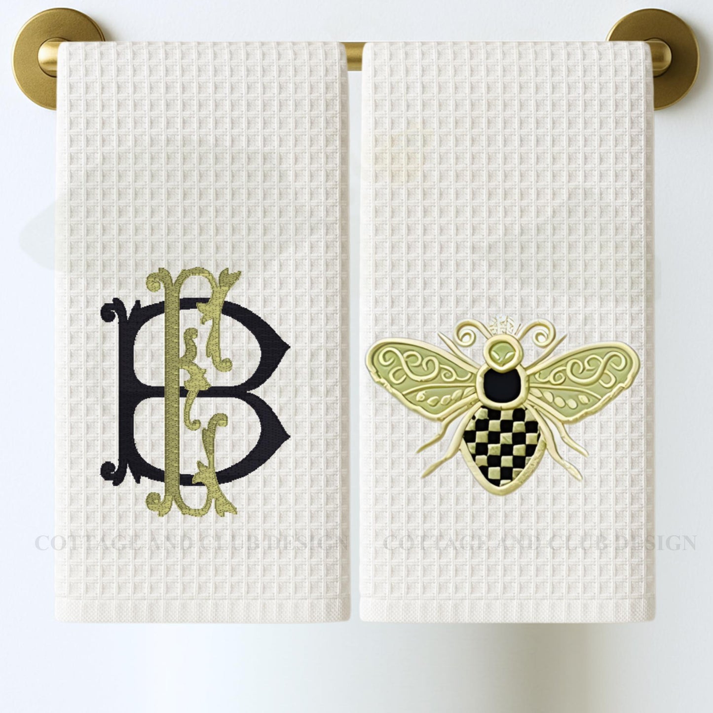 Black & White Check Bee Tea Towel - Courtly Check Inspired Design