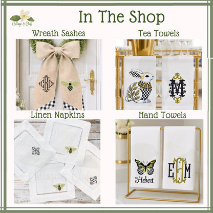 Black and White Check Embroidered Spring Wreath Sash
