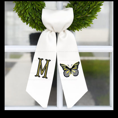 Black and White Check Embroidered Spring Wreath Sash