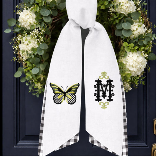 Black and White Check Wreath Sash