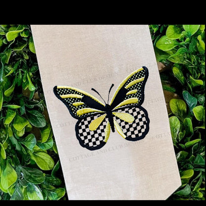 Black and White Check Embroidered Spring Wreath Sash
