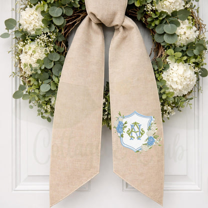 Hydrangea Spring Monogrammed Personalized Embroidered Wreath Sash