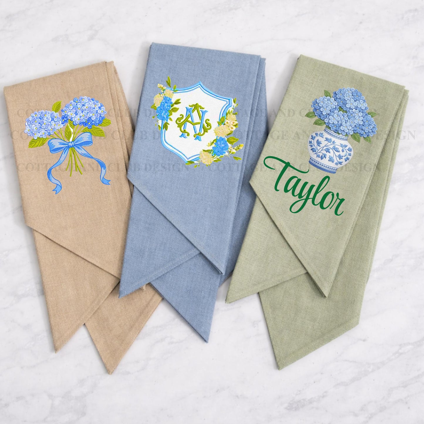 Hydrangea Spring Monogrammed Personalized Embroidered Wreath Sash