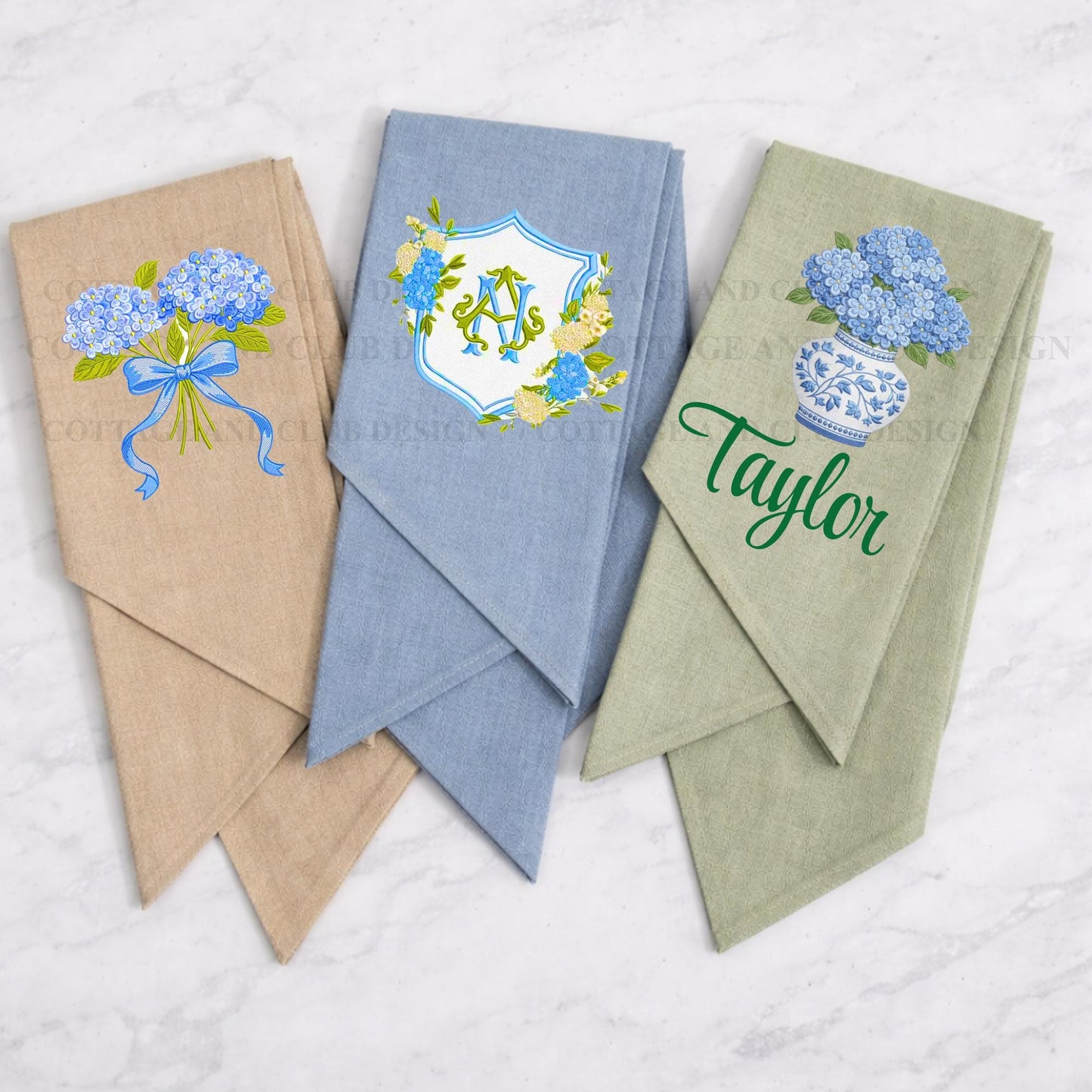 Hydrangea Spring Monogrammed Personalized Embroidered Wreath Sash