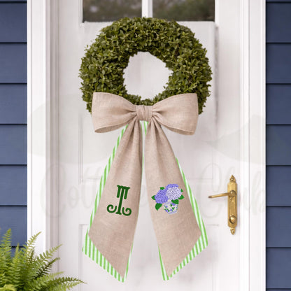 Hydrangea Monogrammed Personalized Embroidered Wreath Sash