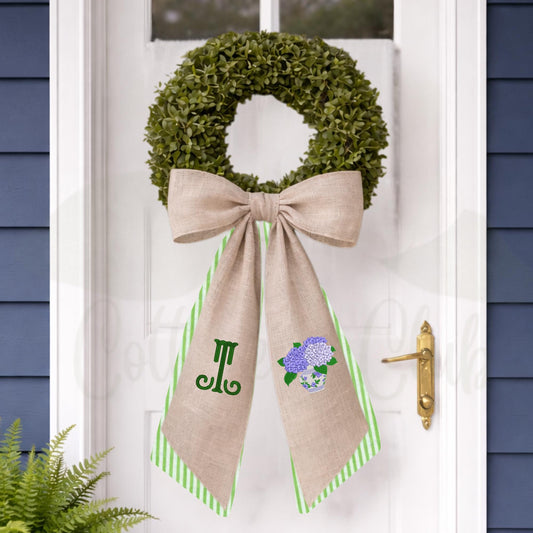 Hydrangea Monogrammed Personalized Embroidered Wreath Sash