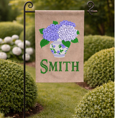 Embroidered Hydrangea Personalized Garden Flag