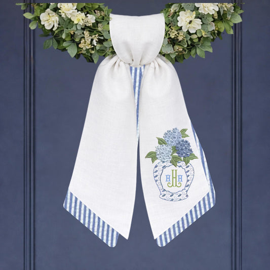 Hydrangea Embroidered Wreath Sash