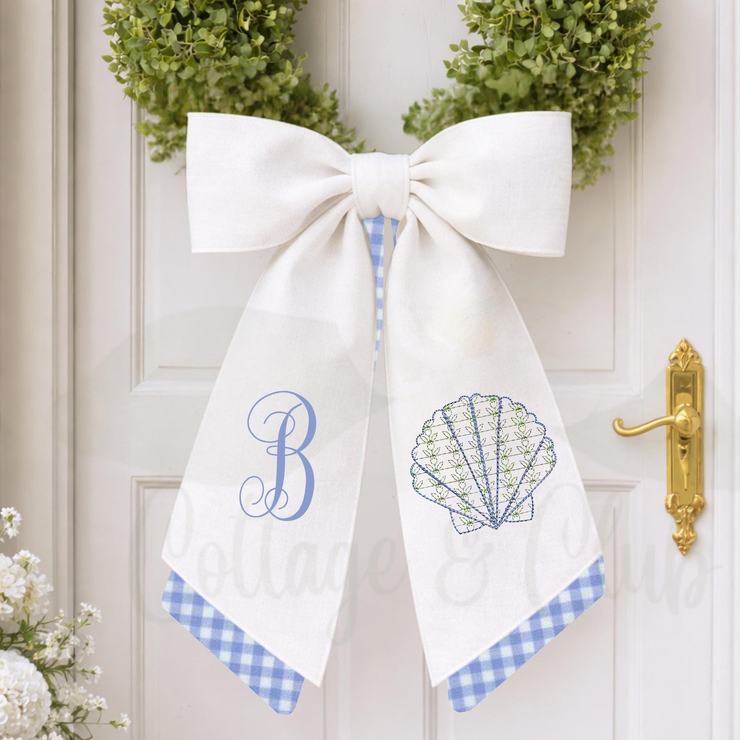 Hydrangea Beach House Monogrammed Personalized Embroidered Wreath Sash