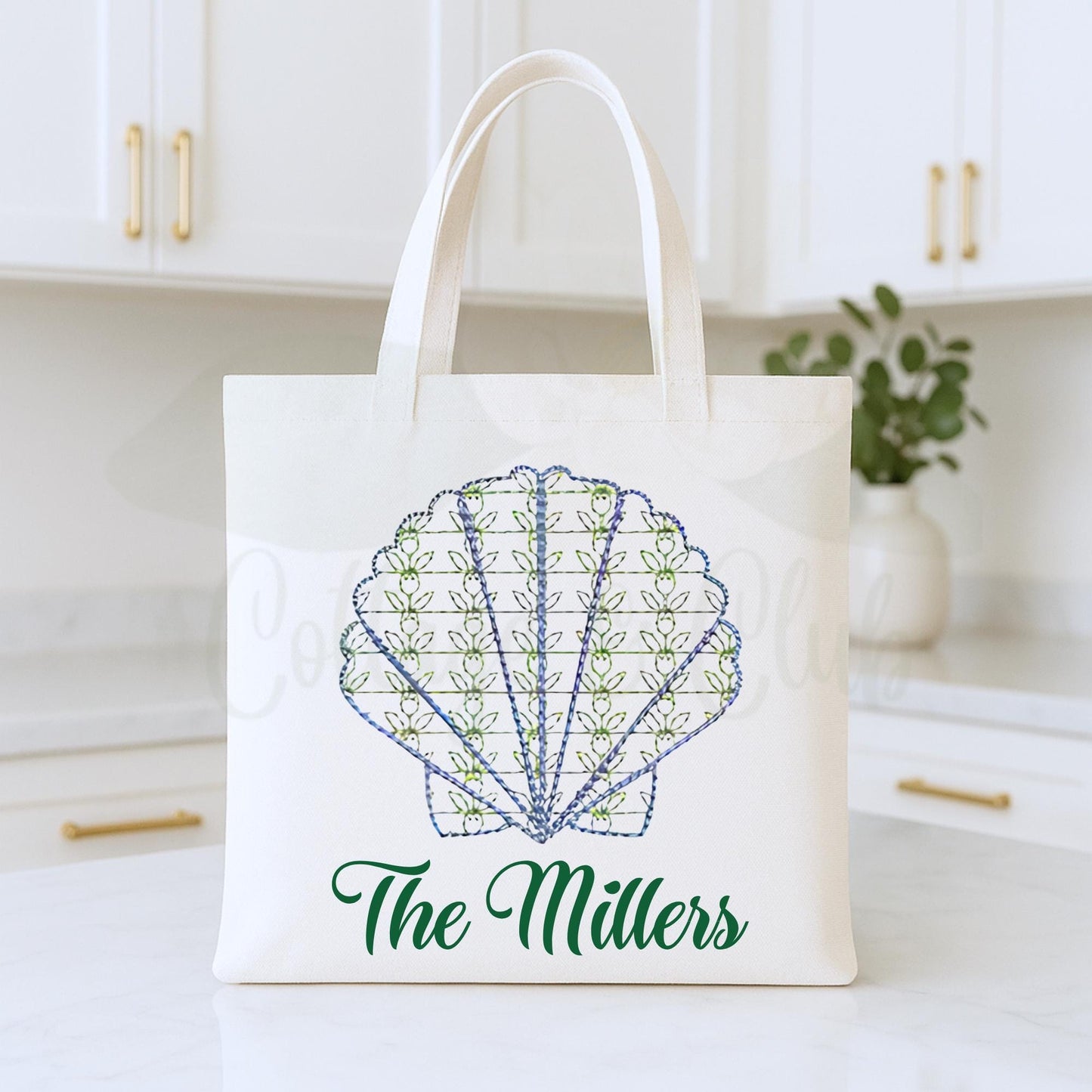 Coastal Beach Themed Hydrangea, Crab or Seashell Double-Sided Canvas Tote Shopping Bag