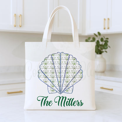 Coastal Beach Themed Hydrangea, Crab or Seashell Double-Sided Canvas Tote Shopping Bag
