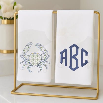 Coastal Beach House Chinoiserie Hydrangea, Crab or Seashell Bathroom Hand Towels For The Bathroom & Powder Room